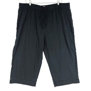 Joie Women Pull-on Black Linen-Blend Crop Pants 3X Elastic Drawstring Waist NWOT